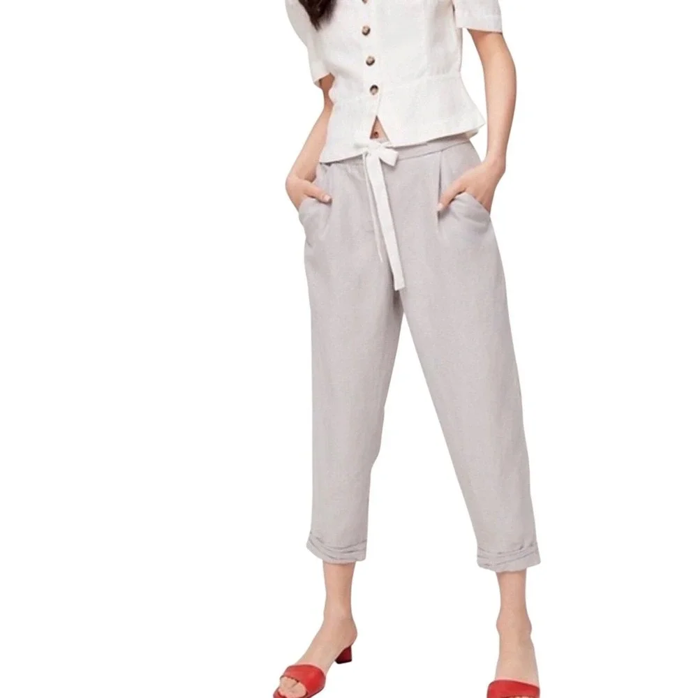 $128 Wilfred Aritzia Allant Linen Blend Pants Grey XXS Paperbag Waist Drawstring